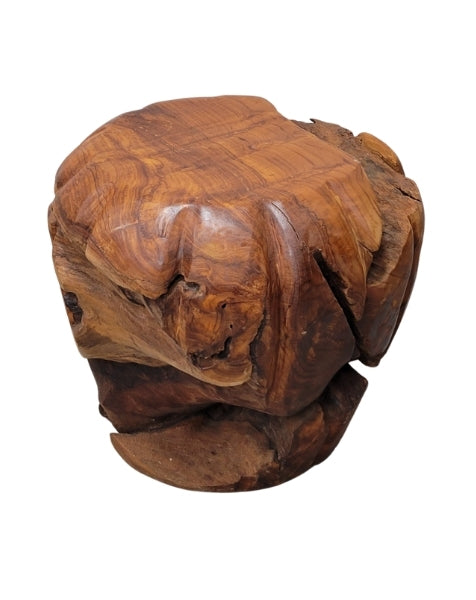Rustic Teak Root Footstool white background full product shot