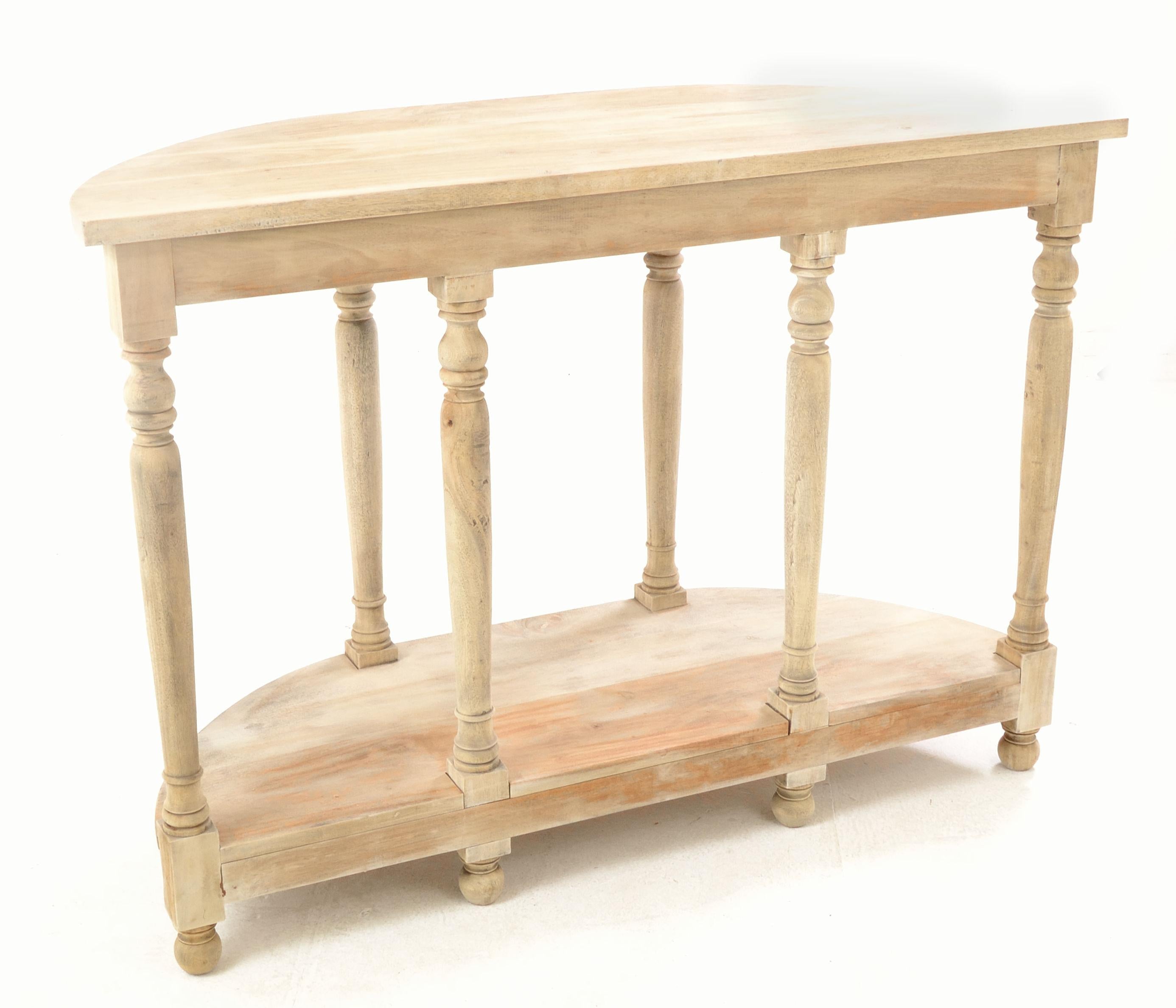 Small Demilune Console Table storage compartment and carved detail close-up