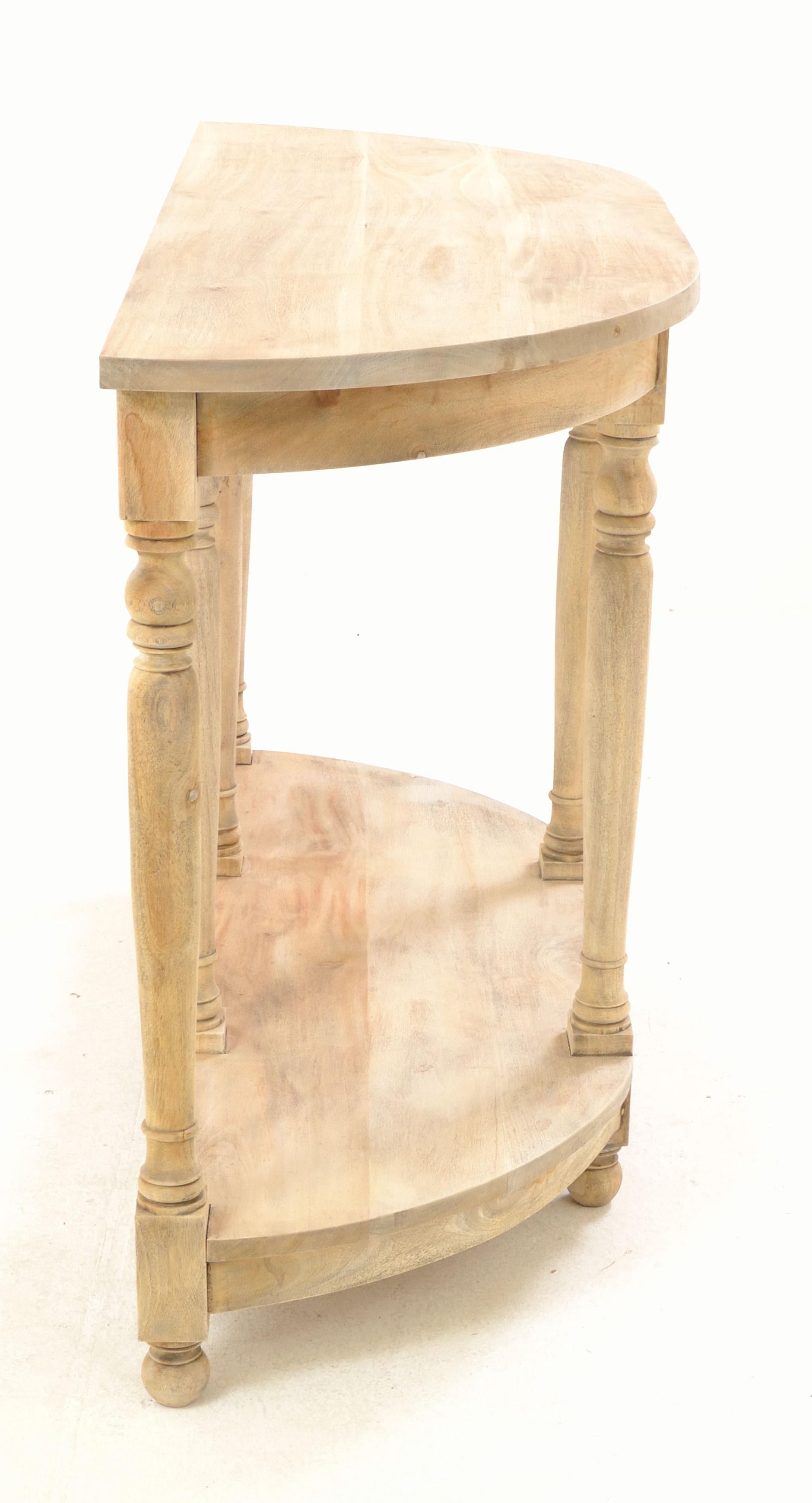 Small Demilune Console Table side profile showing vintage turned pillar detailing