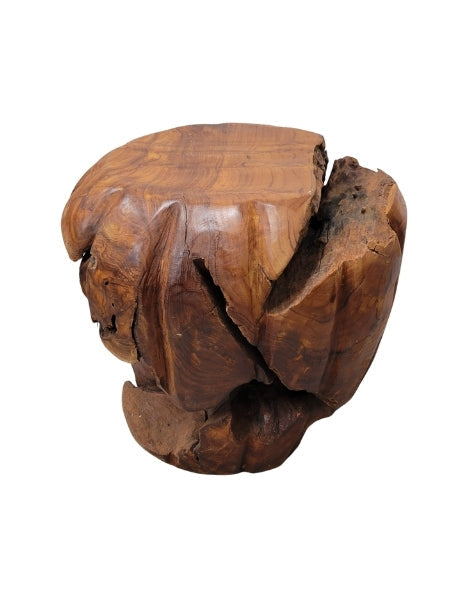 Teak Root Footstool natural wood grain and root surface texture detail
