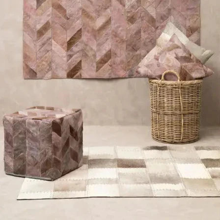 Vale Safira Grey Cowhide Patchwork Rug full flat lay showing panel pattern