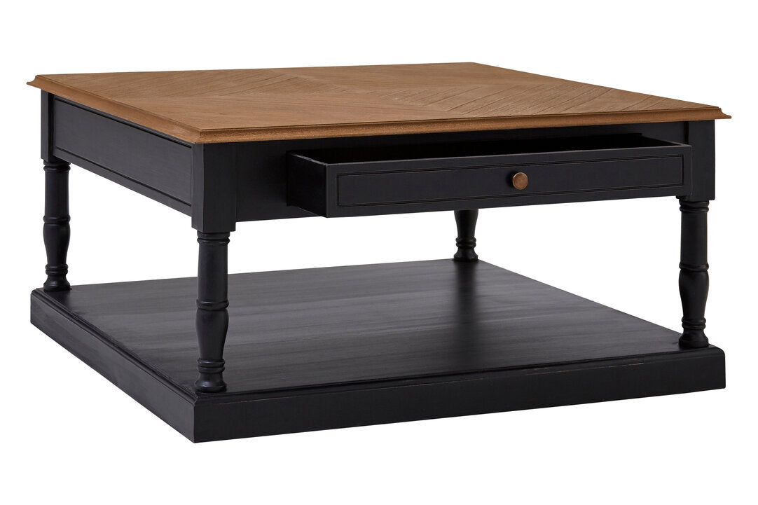 Vienne 1 Drawer Black Coffee Table overhead view showing wood grain surface