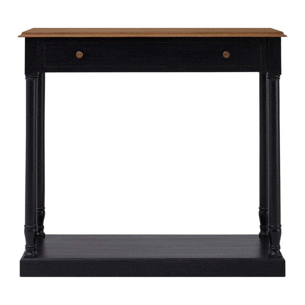 Vienne 1 Drawer Black Console Table – carved knop leg detail in black finish, front view