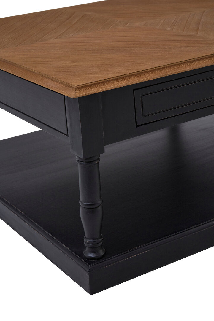 Vienne 1 Drawer Coffee Table black drawer close-up with knob hardware