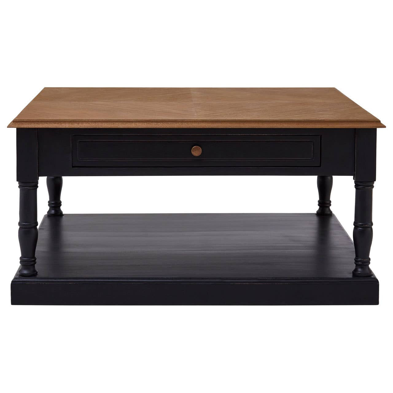 Vienne Black Coffee Table side profile showing carved knop leg detail