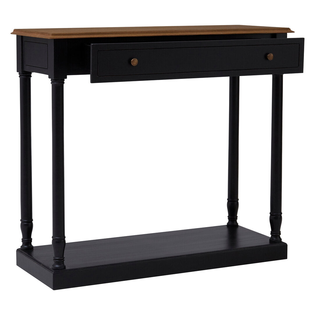 Vienne 1 Drawer Black Console Table drawer open showing storage