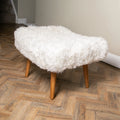 White Shearling Sheepskin Footstool – pure white ethically sourced sheepskin, front view