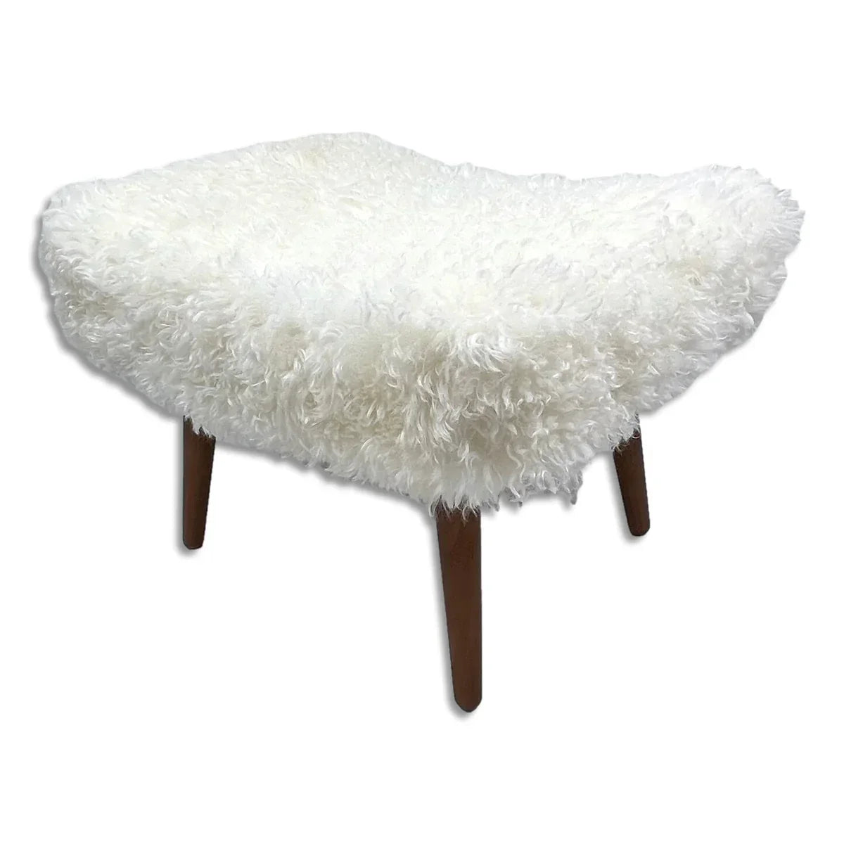 White Sheepskin Footstool cloud-like shearling texture detail close-up