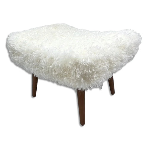 White Sheepskin Footstool cloud-like shearling texture detail close-up